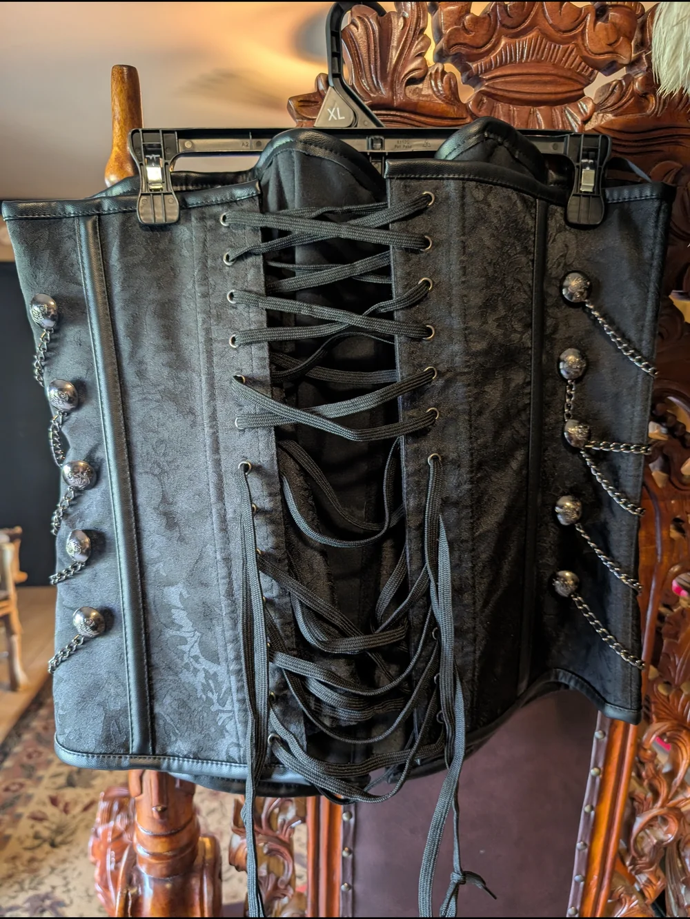 Spirit Black Brocade Corset with Chain Accents - Picture 2 of 3